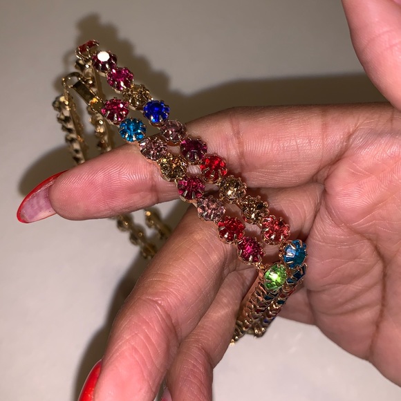 Square Multi Colored Crystal Earrings - Picture 2 of 8